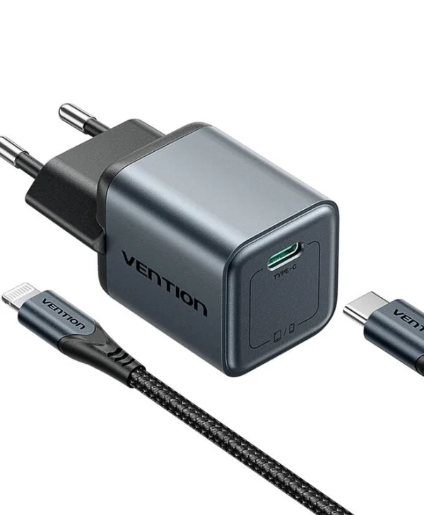 Vention Φορτιστής Χωρίς Καλώδιο GaN με Θύρα USB-C 20W Power Delivery / Quick Charge 2.0 / Quick Charge 3.0 Γκρι (TZ-FEVH0-EU)
