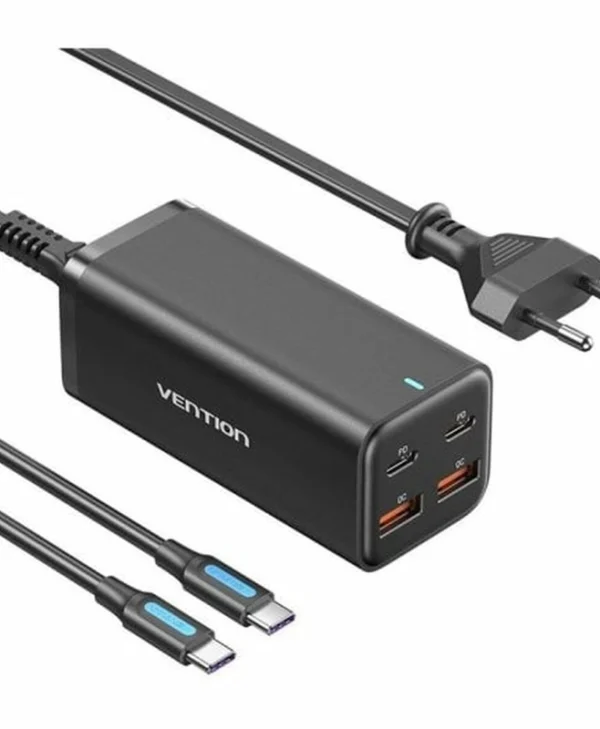 Vention Φορτιστής GaN με 2 Θύρες USB-A και 2 Θύρες USB-C και Καλώδιο USB-C - USB-C 100W Power Delivery / Quick Charge 3.0 Μαύρος (FBSBG-EU)