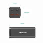 Vention Φορτιστής GaN με 2 Θύρες USB-A και 2 Θύρες USB-C και Καλώδιο USB-C - USB-C 100W Power Delivery / Quick Charge 3.0 Μαύρος (FBSBG-EU) - Image 2