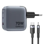 Vention Φορτιστής Χωρίς Καλώδιο GaN με Θύρα USB-A και 2 Θύρες USB-C 70W Power Delivery / Quick Charge 3.0 Γκρι (TZ-FEXH0-EU) - Image 4