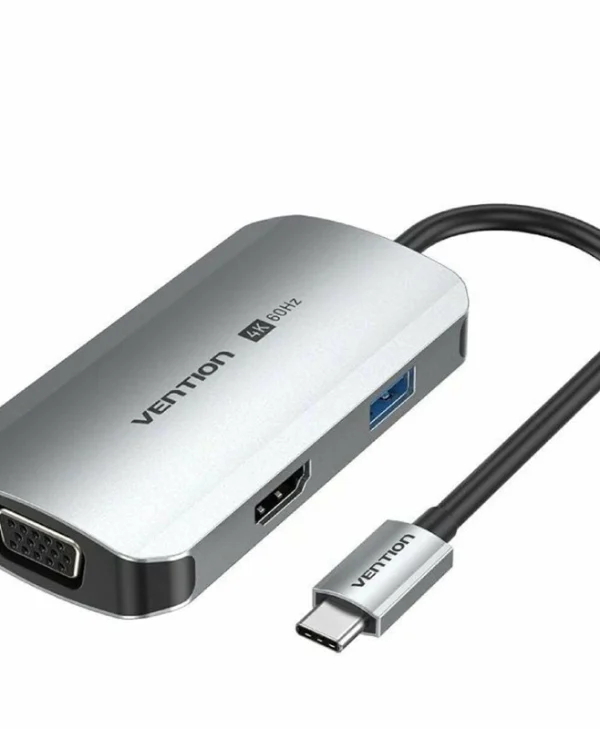 Vention TQAHB USB-C Docking Station με HDMI 4K PD Ethernet και σύνδεση 2 Οθονών Γκρι