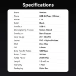 Vention USB 2.0 Cable USB-C male - USB-C 240W PD Μαύρο 1.2m CTYBAV - Image 12