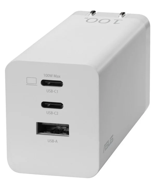 Asus Φορτιστής Χωρίς Καλώδιο GaN με Θύρα USB-A και 2 Θύρες USB-C 100W Λευκός (90XB07IN-BPW010)
