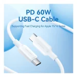 Vention Power Data Cable Usb Type-c M To Usb Type-c M 1m 480 Mbps 60w Pvc White TRCWF - Image 2