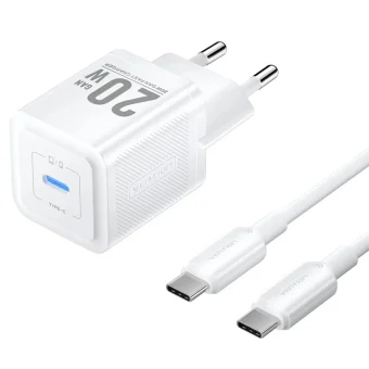 Vention Φορτιστής GaN με Θύρα USB-C και Καλώδιο USB-C - USB-C 20W Power Delivery Λευκός (TZ-FEPW0-EU-01)