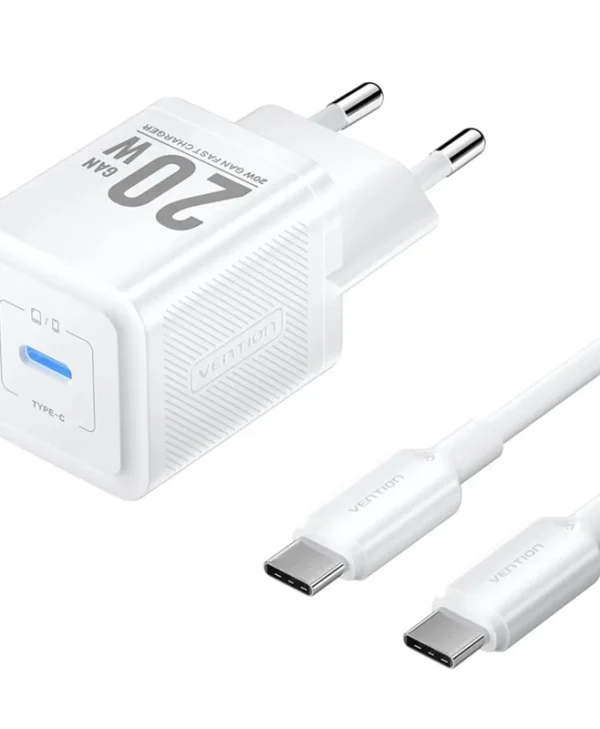 Vention Φορτιστής GaN με Θύρα USB-C και Καλώδιο USB-C - USB-C 20W Power Delivery Λευκός (TZ-FEPW0-EU-01)