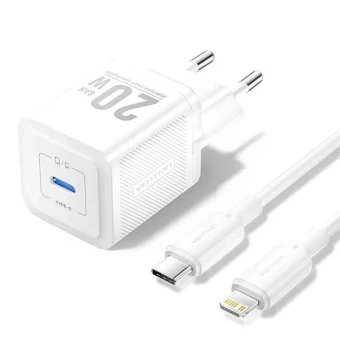 Vention Φορτιστής GaN με Θύρα USB-C και Καλώδιο USB-C - Lightning 20W Power Delivery Λευκός (TZ-FEPW0-EU-02)