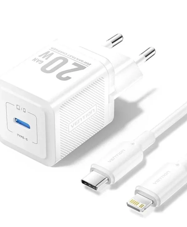 Vention Φορτιστής GaN με Θύρα USB-C και Καλώδιο USB-C - Lightning 20W Power Delivery Λευκός (TZ-FEPW0-EU-02)