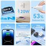 Vention Φορτιστής GaN με Θύρα USB-C και Καλώδιο USB-C - Lightning 20W Power Delivery Λευκός (TZ-FEPW0-EU-02) - Image 5