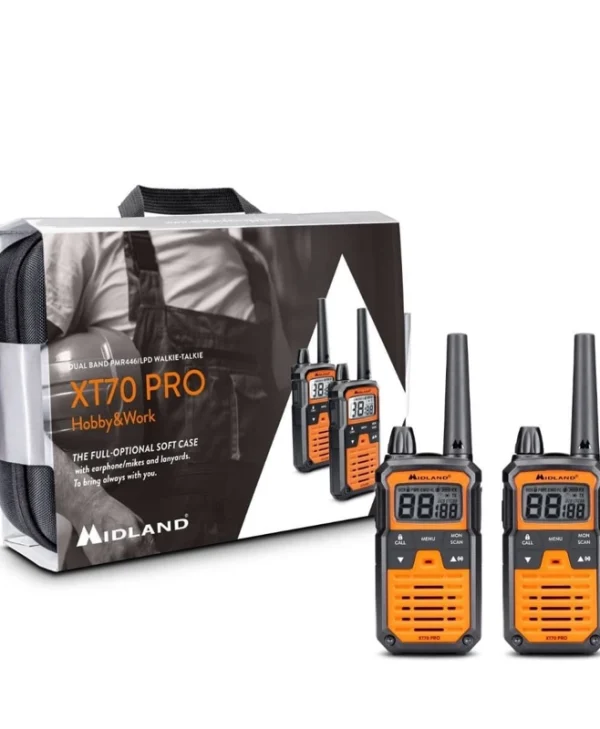 Midland XT70 Pro Hobby & Work Ασύρματος Πομποδέκτης PMR 0.5W με Μονόχρωμη Οθόνη Σετ 2τμχ Σε Πορτοκαλί Χρώμα 100583691