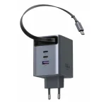 Ugreen Φορτιστής GaN με Θύρα USB-A και 2 Θύρες USB-C και Καλώδιο USB-C 100W Power Delivery Γκρι (X616) 65828