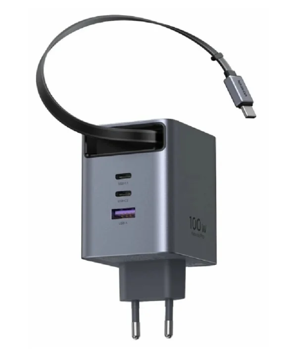 Ugreen Φορτιστής GaN με Θύρα USB-A και 2 Θύρες USB-C και Καλώδιο USB-C 100W Power Delivery Γκρι (X616) 65828