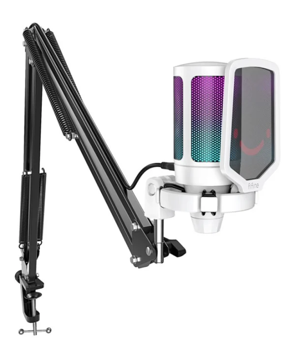 Fifine A6TW Δυναμικό Μικρόφωνο USB Shock Mounted σε Λευκό Χρώμα FFN_A6T_White