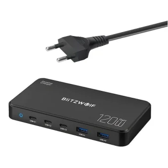 BlitzWolf Βάση Φόρτισης GaN με 2 Θύρες USB-A και 3 Θύρες USB-C 120W Power Delivery / Quick Charge 3.0 σε Μαύρο χρώμα (BW-i100) 32170570