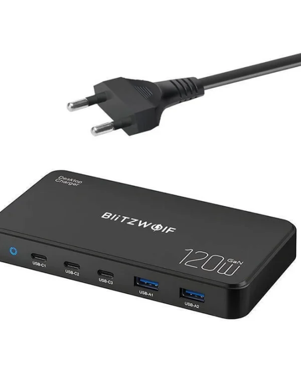 BlitzWolf Βάση Φόρτισης GaN με 2 Θύρες USB-A και 3 Θύρες USB-C 120W Power Delivery / Quick Charge 3.0 σε Μαύρο χρώμα (BW-i100) 32170570