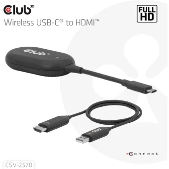 Club-3d Wireless Usb-c To Hdmi Transmitter Receiver Fullhd 25m Range Black Csv-2570 CSV-2570