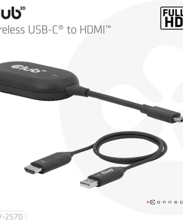 Club-3d Wireless Usb-c To Hdmi Transmitter Receiver Fullhd 25m Range Black Csv-2570 CSV-2570