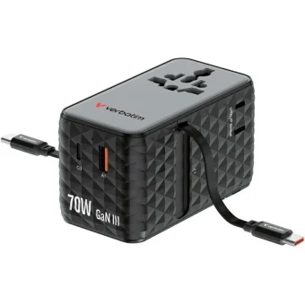 Verbatim Φορτιστής GaN με Θύρα USB-A και Θύρα USB-C και Καλώδιο USB-C 70W Power Delivery / Quick Charge 4+ Μωβ (Charge 'n' Travel) 30186