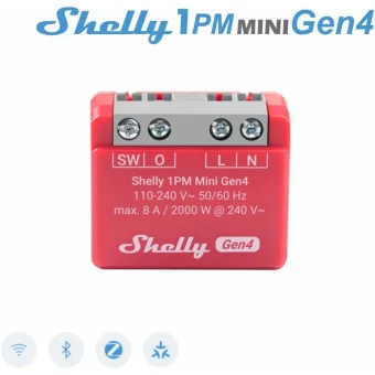 Shelly 1PM Mini Gen4 Smart Switch 1 Καναλιού Wi-Fi, Bluetooth, ZigBee & RF 8A Shelly_1PM_Mini Gen4