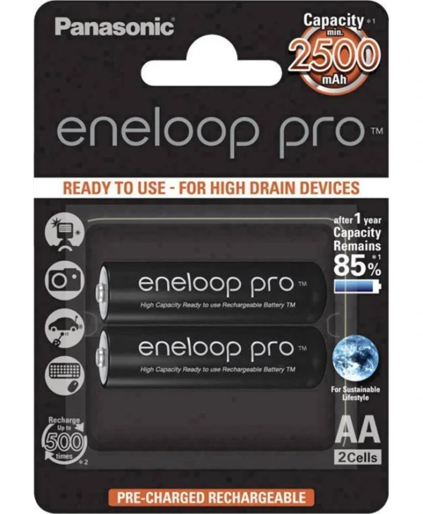 Panasonic Eneloop Pro Επαναφορτιζόμενες Μπαταρίες AA Ni-MH 2500mAh 1.2V 2τμχ BK-3HCDE/2CP