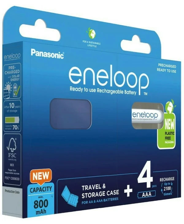 Panasonic Eneloop & Storage Case Επαναφορτιζόμενες Μπαταρίες AAA Ni-MH 800mAh 1.2V 4τμχ BK-4MCDE/4CP+CASE