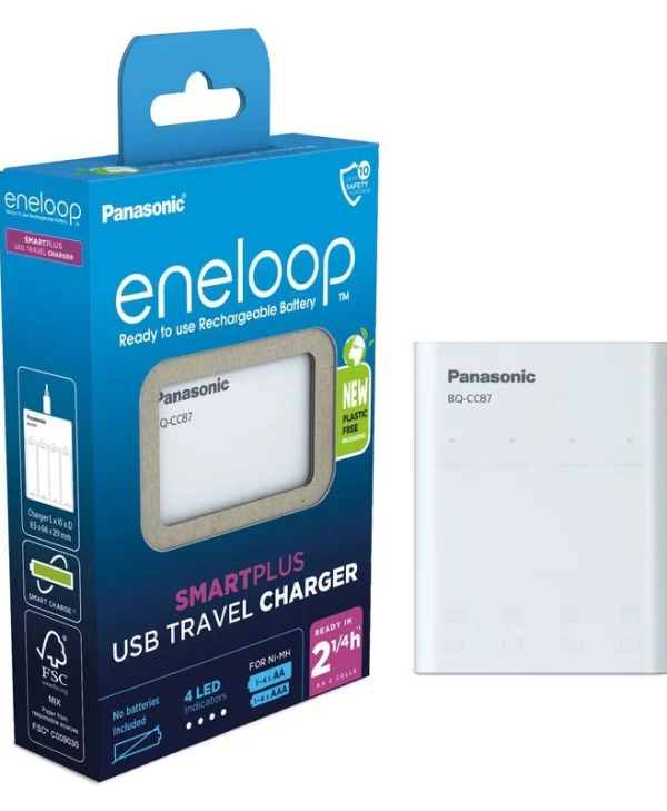 Panasonic Eneloop Smart Plus BQ-CC87 USB Φορτιστής 4 Μπαταριών Ni-MH Μεγέθους AA/AAA σε Λευκό χρώμα K-KJ87MCD40USB