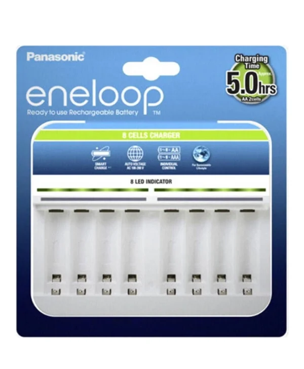 Panasonic Eneloop 8 Slots BQ-CC63 Φορτιστής 8 Μπαταριών Ni-MH Μεγέθους AA/AAA σε Λευκό χρώμα BQ-CC63E ERP