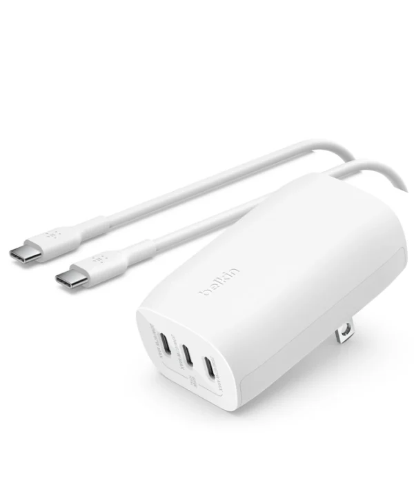 Belkin Φορτιστής με 3 Θύρες USB-C και Καλώδιο USB-C - USB-C 67W Power Delivery Λευκός (BoostCharge) WCC002VF2MWH-B6