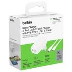 Belkin Φορτιστής με 3 Θύρες USB-C και Καλώδιο USB-C - USB-C 67W Power Delivery Λευκός (BoostCharge) WCC002VF2MWH-B6 - Image 2