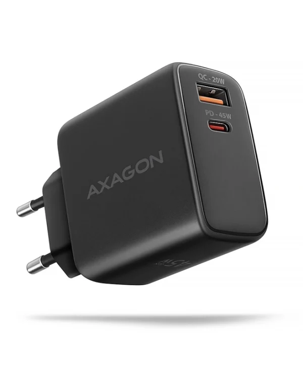 Axagon Φορτιστής Χωρίς Καλώδιο GaN με Θύρα USB-A και Θύρα USB-C 45W Power Delivery / Quick Charge 3.0 / Quick Charge 4.0 Μαύρος (ΑCU-ΡQ45) ZUUS-696