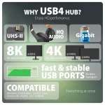 Axagon USB-C Docking Station με HDMI/DisplayPort 4K PD Ethernet και σύνδεση 2 Οθονών Μαύρο (Hmc-U4) ZUUS-727 - Image 4