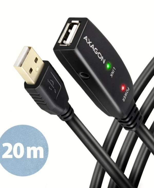 Axagon USB 2.0 Cable USB-A male - USB-A female Μαύρο 20m 8389055