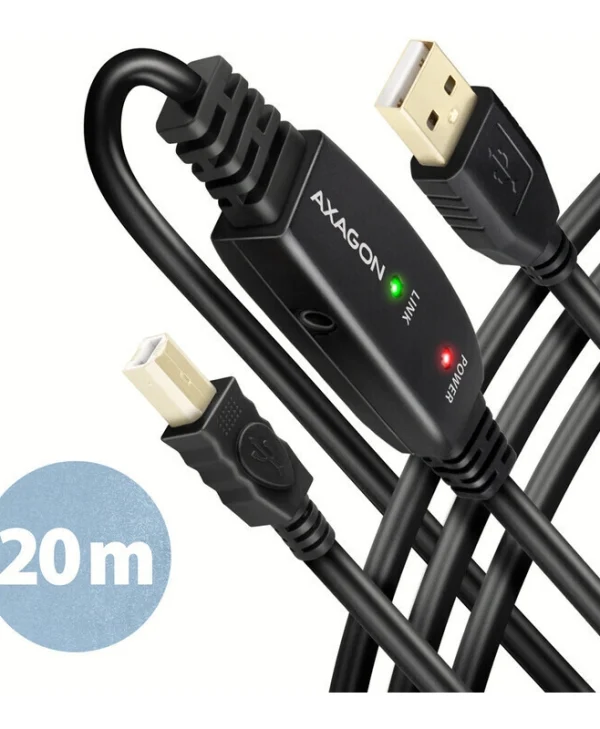 Axagon USB 2.0 Cable USB-A male - USB-B male Μαύρο 20m ADR-220B