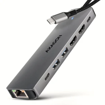 Axagon USB-C Docking Station με HDMI 4K PD Ethernet και σύνδεση 2 Οθονών Γκρι (HMC-7HX2) ZUUS-739