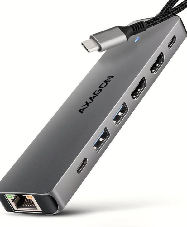 Axagon USB-C Docking Station με HDMI 4K PD Ethernet και σύνδεση 2 Οθονών Γκρι (HMC-7HX2) ZUUS-739