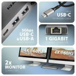 Axagon USB-C Docking Station με HDMI 4K PD Ethernet και σύνδεση 2 Οθονών Γκρι (HMC-7HX2) ZUUS-739 - Image 2