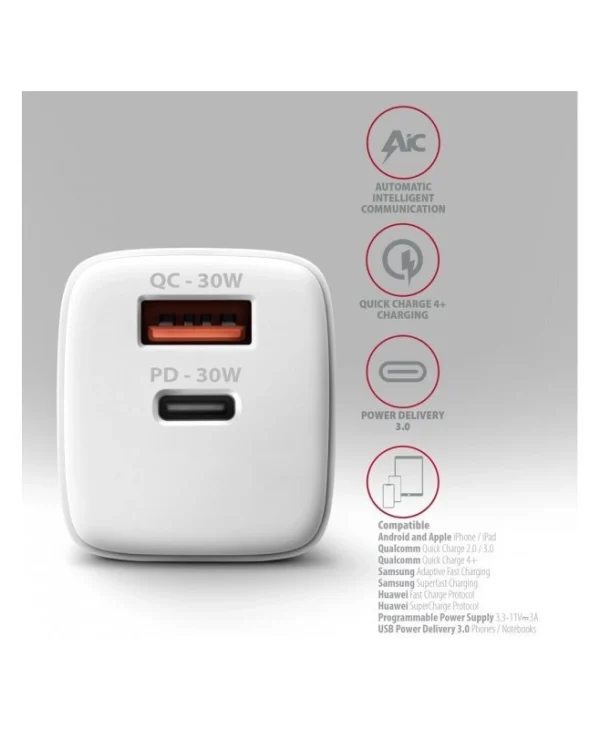 Axagon Φορτιστής Χωρίς Καλώδιο 30W Power Delivery / Quick Charge 3.0 Λευκός (AZAXNLSACUPQ30W) 8280288