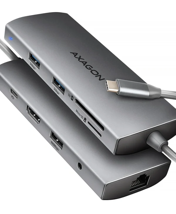 Axagon USB-C Docking Station με HDMI 4K PD Ethernet Ασημί (HMC-8HLSA) ZUUS-699