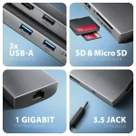 Axagon USB-C Docking Station με HDMI 4K PD Ethernet Ασημί (HMC-8HLSA) ZUUS-699 - Image 8