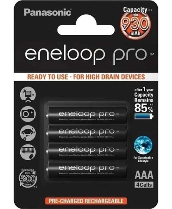 Panasonic Eneloop Pro Επαναφορτιζόμενες Μπαταρίες AAA Ni-MH 930mAh 1.2V 4τμχ BK-4HCDE/4BE
