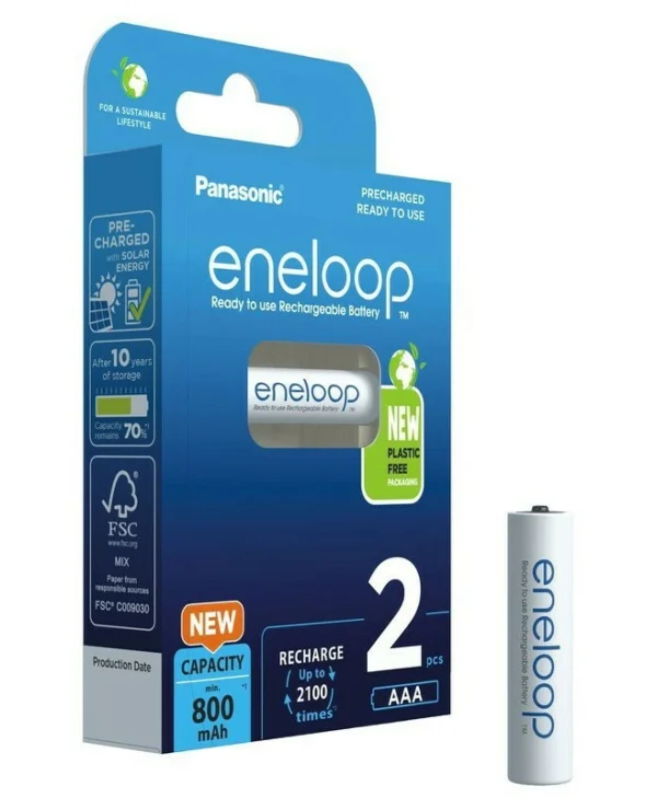 Panasonic Eneloop Επαναφορτιζόμενες Μπαταρίες AAA Ni-MH 800mAh 1.2V 2τμχ BK-4MCDE/2BE