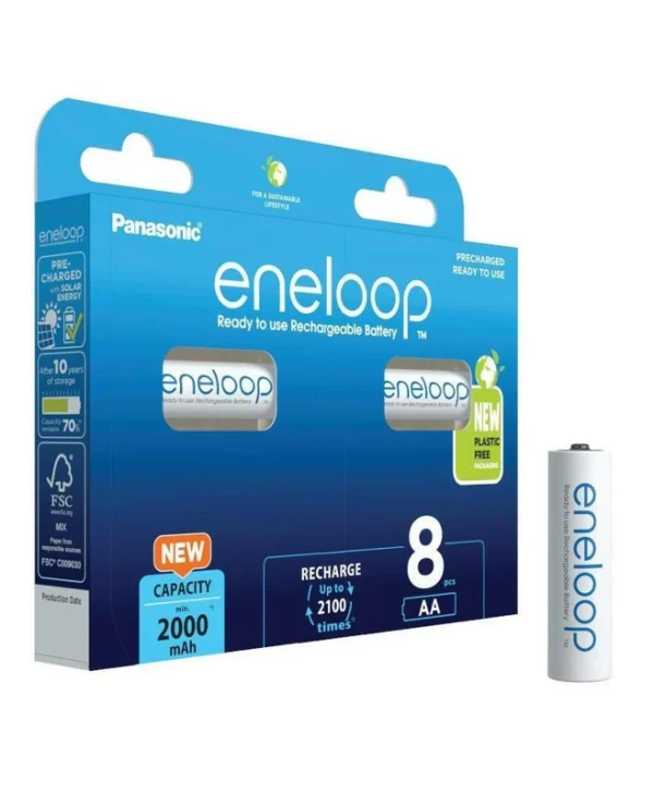 Panasonic Eneloop Επαναφορτιζόμενες Μπαταρίες AA Ni-MH 2000mAh 8τμχ BK-3MCDE/8BE