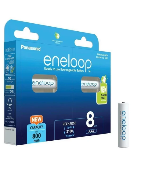 Panasonic Eneloop Επαναφορτιζόμενες Μπαταρίες AAA Ni-MH 800mAh 8τμχ BK-4MCDE/8HH