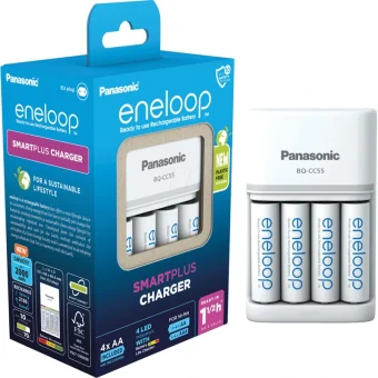 Panasonic Eneloop Smartplus BQ-CC55E Φορτιστής 4 Μπαταριών Ni-MH Μεγέθους AA/AAA Σετ με 4x AA 2000mAh σε Λευκό χρώμα K-KJ55MCD40E