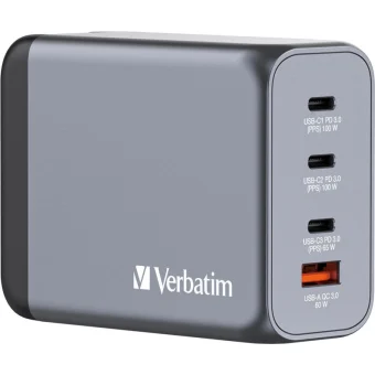Verbatim Φορτιστής Χωρίς Καλώδιο GaN με Θύρα USB-A και 3 Θύρες USB-C 200W Power Delivery / Quick Charge 3.0 Γκρι (GNC-200) 32204