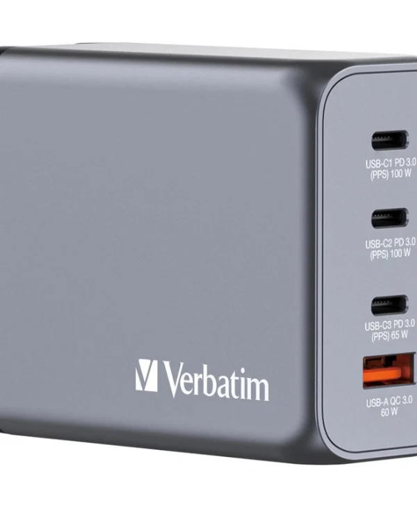 Verbatim Φορτιστής Χωρίς Καλώδιο GaN με Θύρα USB-A και 3 Θύρες USB-C 200W Power Delivery / Quick Charge 3.0 Γκρι (GNC-200) 32204