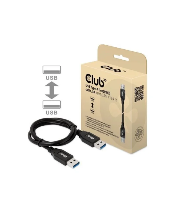 Club-3d Cable Usb-a 3.1 Gen 2 Male To Male 0.5 M Black Cac-1409 CAC-1409