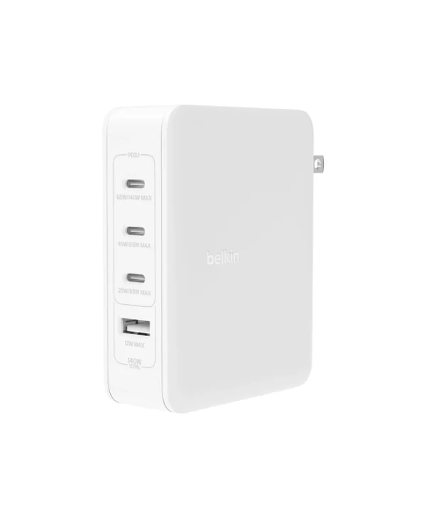 Belkin Φορτιστής Χωρίς Καλώδιο GaN με Θύρα USB-A και 3 Θύρες USB-C 140W Λευκός (WCH014BTWH)