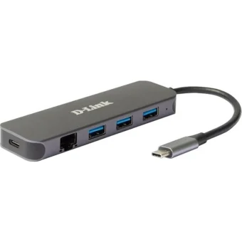 D-Link Hub 4 Θυρών USB 3.0 με σύνδεση USB-C / Ethernet Γκρι DUB-2334
