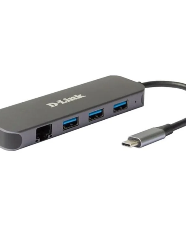 D-Link Hub 4 Θυρών USB 3.0 με σύνδεση USB-C / Ethernet Γκρι DUB-2334